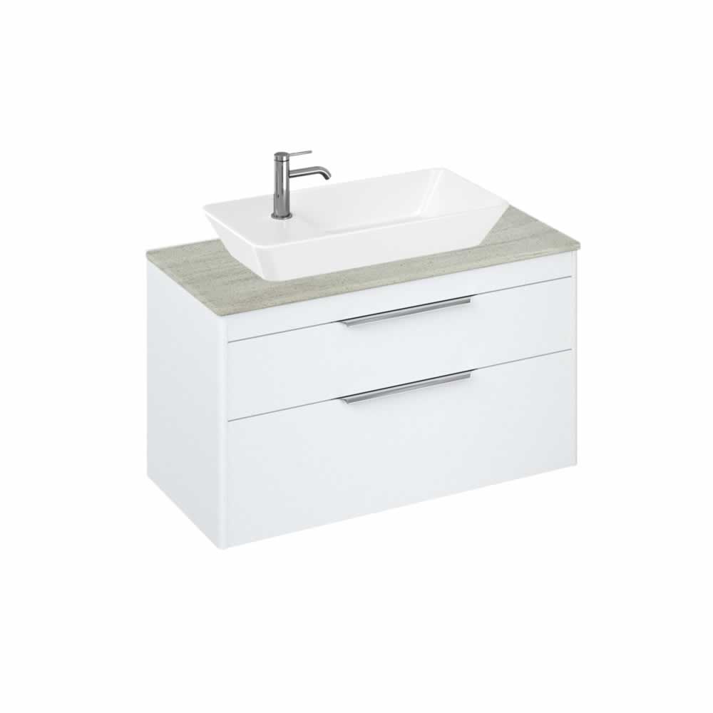 Shoreditch 100cm double drawer Matt White with Concrete Haze Worktop and Yacht Countertop Basin